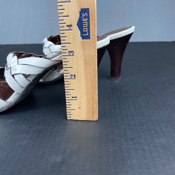 Franco Sarto White Ivory Leather High Heel Slip On Sandals Braided Upper 8.5 M - Picture 5 of 14
